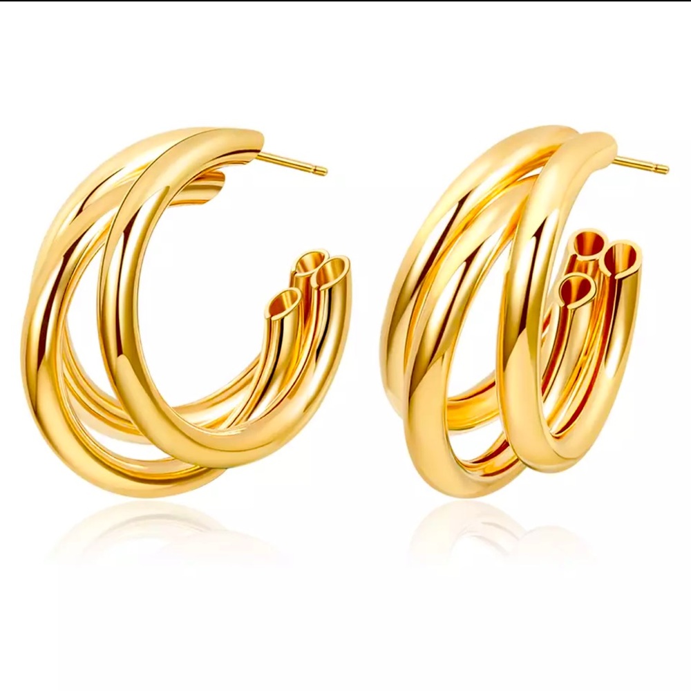 Gold Plated Triple Hoop Earrings
